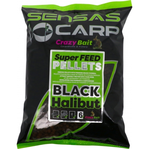 SENSAS SUPER FEED PELLETS BLACK HALIBUT 2MM 700g